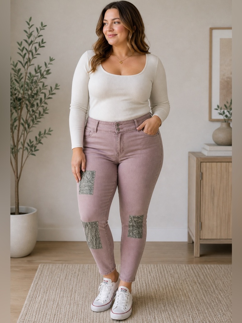 Cello‎ Mauve Pink Patches Skinny Plus Size Jeggings